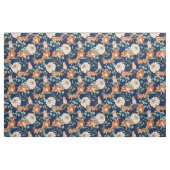 水彩焦げオレンジ白色花柄 ファブリック (ヤード)