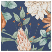 水彩焦げオレンジ白色花柄 ファブリック (クローズアップ)