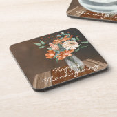 水彩焦げオレンジ色の花ハッピー感謝祭 コースター (左側)