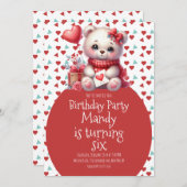 水彩熊かわいいハートパターン誕生日 招待状 (正面/裏面)