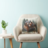 水彩熊と木々の荒野素朴 クッション (椅子)