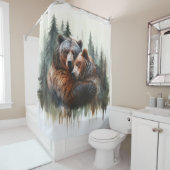 水彩熊と木々の荒野素朴 シャワーカーテン (インサイチュ)