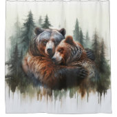 水彩熊と木々の荒野素朴 シャワーカーテン (正面)