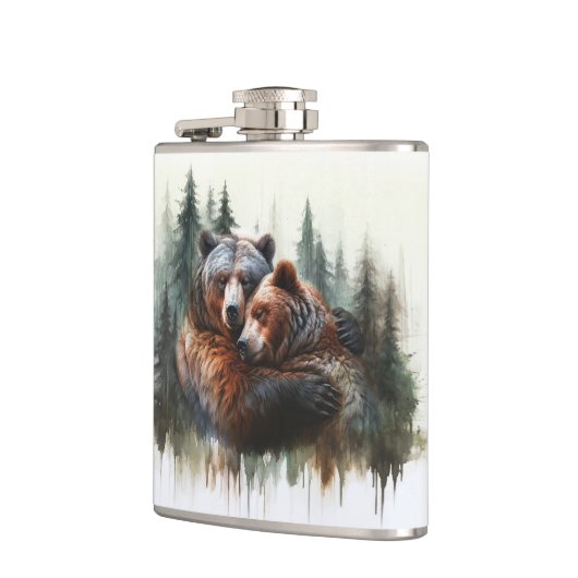 水彩熊と木々の荒野素朴 フラスク (左)