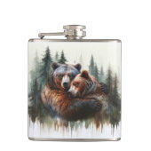 水彩熊と木々の荒野素朴 フラスク (正面)