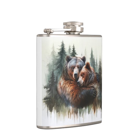 水彩熊と木々の荒野素朴 フラスク (右)