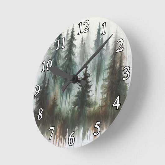 水彩熊と木々の荒野素朴 ラウンド壁時計 (傾斜)