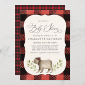 水彩熊のウッド素朴ランドボーイベビーシャワー 招待状 (正面/裏面)