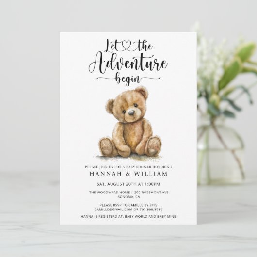 水彩熊の冒険が始まる赤ちゃんシャワー 招待状 (スタンド正面)