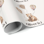 水彩熊の写真1歳の誕生日モダン ラッピングペーパー (ロールコーナー)