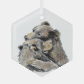 水彩熊ハグ動物野生動物アート ガラスオーナメント (正面)