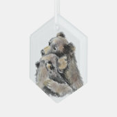 水彩熊ハグ動物野生動物アート ガラスオーナメント (正面左)