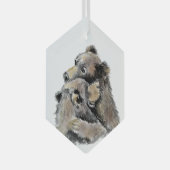 水彩熊ハグ動物野生動物アート ガラスオーナメント (正面右)