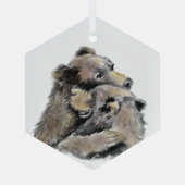 水彩熊ハグ動物野生動物アート ガラスオーナメント (裏面)