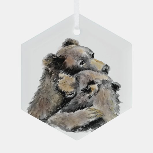 水彩熊ハグ動物野生動物アート ガラスオーナメント (裏面)