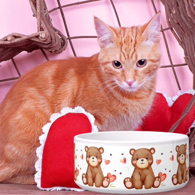 水彩熊バレンタインデーの陶磁器のボウル ボウル (Cute Watercolor Bear Valentine Adorable Pet Bowl)