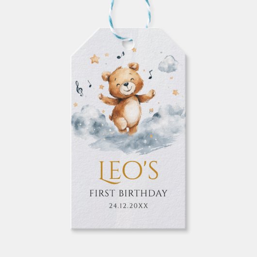 水彩熊ファースト誕生日ギフトラベル ギフトタグ (正面)