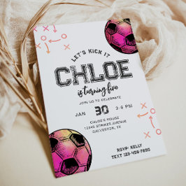 水彩熱ピンクサッカー誕生日招待状 招待状