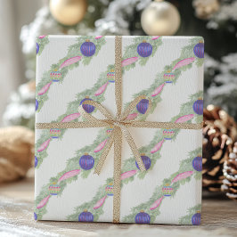 水彩熱ピンクボウオーナメントクリスマス ラッピングペーパー