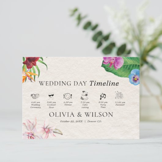 水彩熱帯のタイムラ結婚イン エンクロージャーカード (スタンド正面)