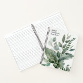 水彩熱帯の緑のセージ葉のリストする ノートブック (内部)