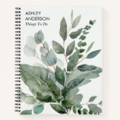 水彩熱帯の緑のセージ葉のリストする ノートブック (正面)