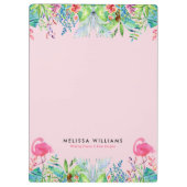 水彩熱帯の花とピンクのフラミンゴ クリップボード (裏面)