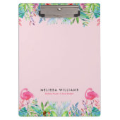 水彩熱帯の花とピンクのフラミンゴ クリップボード (正面)