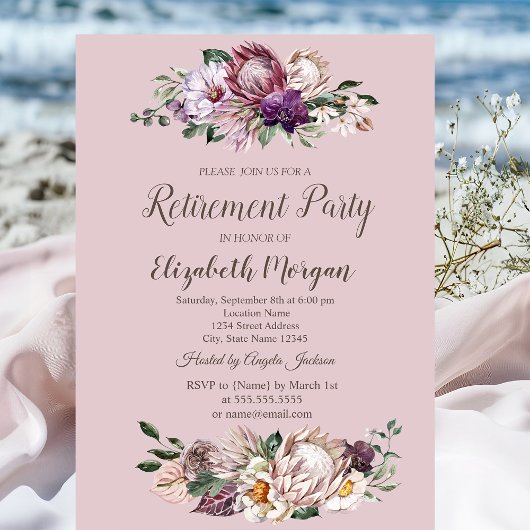 水彩熱帯の花、ピンクの定年 招待状