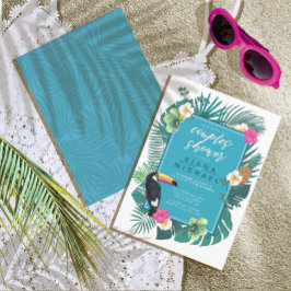 水彩熱帯カップルのシャワーティール（緑がかった色）ID577 招待状