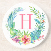 水彩熱帯カラフルフローラリース コースター (正面)