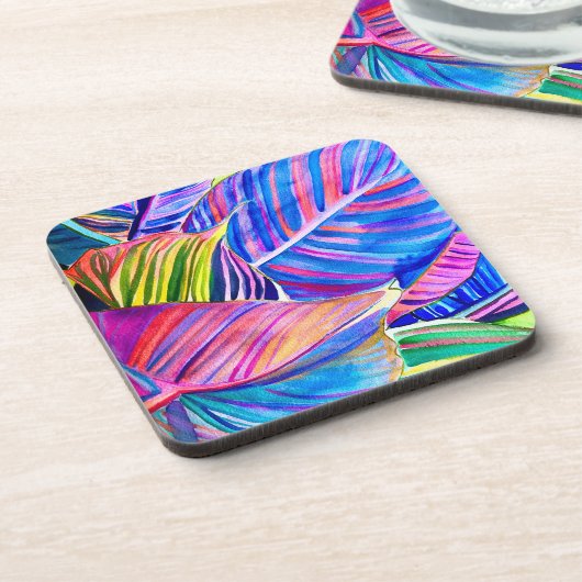 水彩熱帯カンナ葉 コースター (左側)