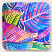 水彩熱帯カンナ葉 コースター (正面)