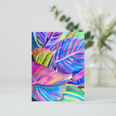 水彩熱帯カンナ葉 ポストカード (スタンド正面)