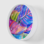 水彩熱帯カンナ葉 壁時計 (傾斜)