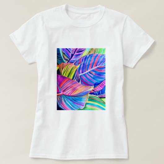 水彩熱帯カンナ葉 Tシャツ (デザイン正面)