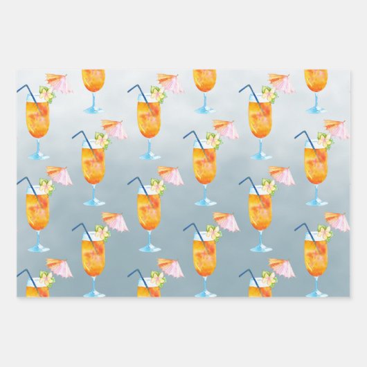 水彩熱帯グアバスイカのカクテル ラッピングペーパーシート (正面2)