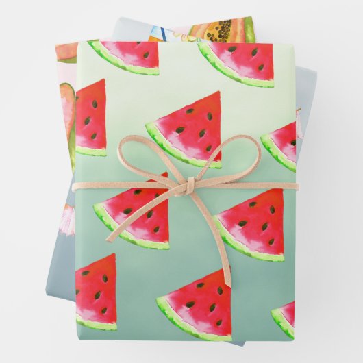 水彩熱帯グアバスイカのカクテル ラッピングペーパーシート (インサイチュ)