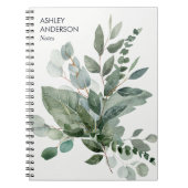 水彩熱帯グリーンセージユーカリ葉 ノートブック (正面)