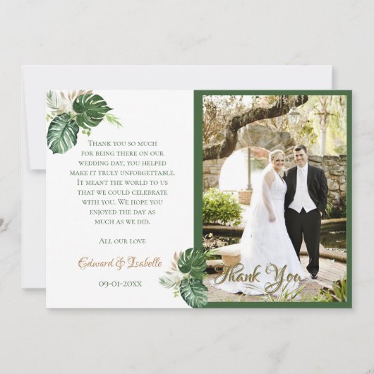 水彩熱帯グリーンパーム葉写真 サンキューカード (正面)