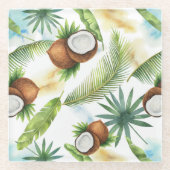 水彩熱帯ココナッツパターン ガラスコースター (正面)