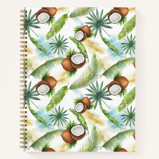 水彩熱帯ココナッツパターン ノートブック (正面)
