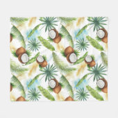 水彩熱帯ココナッツパターン フリースブランケット (正面(横))