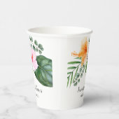 水彩熱帯ハイビスカスと葉 紙コップ (右)