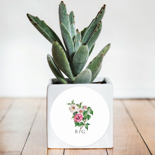 水彩熱帯ハイビスカスサマー結婚式の引き出物 ラウンドシール