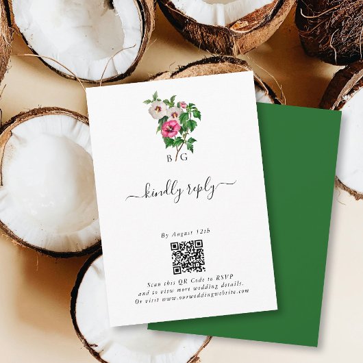 水彩熱帯ハイビスカス結婚夏期 エンクロージャーカード