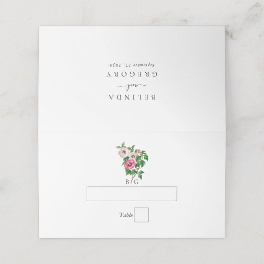 水彩熱帯ハイビスカス結婚夏期 プレイスカード (外部開封)