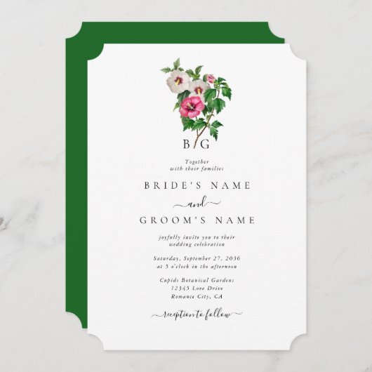 水彩熱帯ハイビスカス結婚夏期 招待状 (正面/裏面)