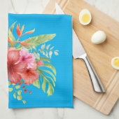 水彩熱帯ハイビスカス花 キッチンタオル (四つ折り)