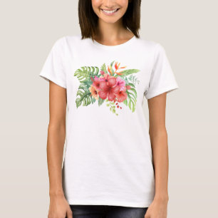 水彩熱帯ハイビスカス花 Tシャツ